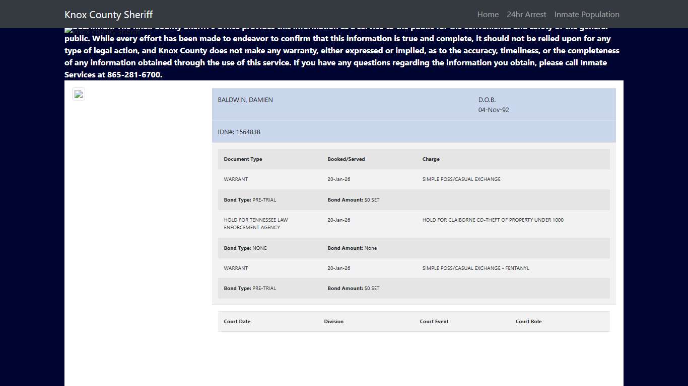 Knox County Tennessee - Sheriff - 24 Hour Arrests